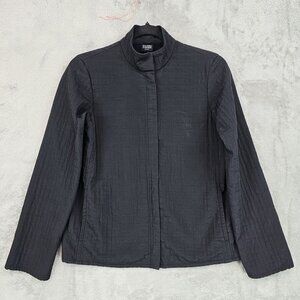 Eileen Fisher Petite Jacket Womens PP Black Quilted Full Zip Mock Neck Pockets